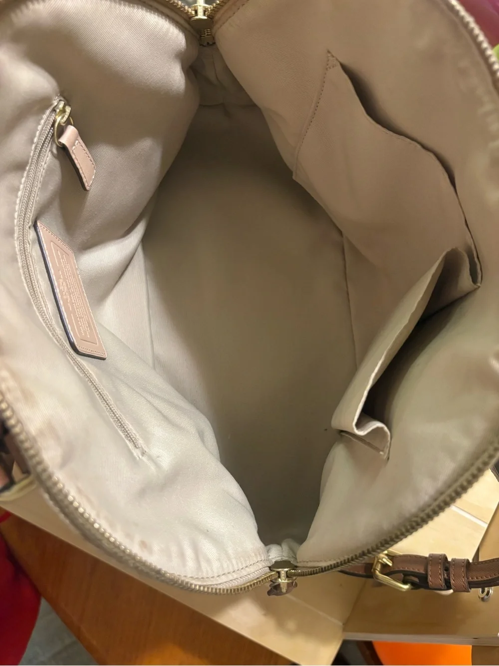Coach Tan Signature Dome Satchel with Brown Trim - Picture 3 of 4